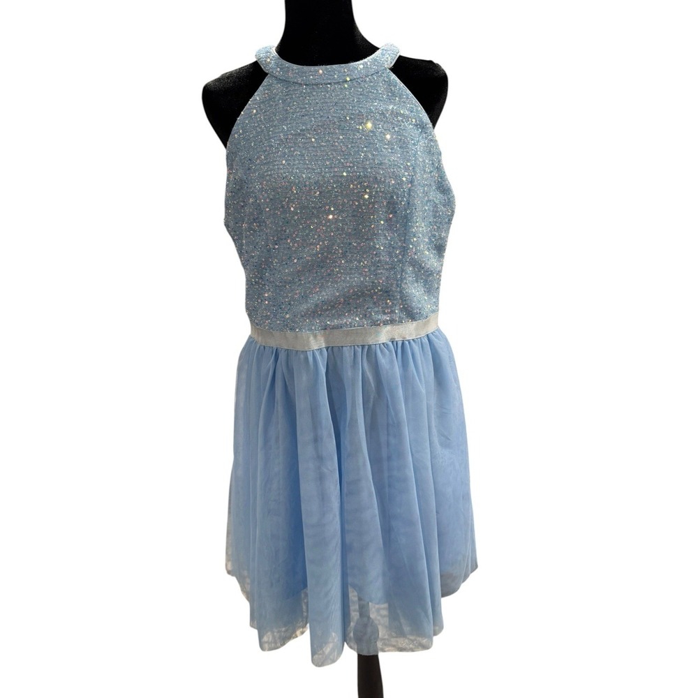 Dressystar Light Blue Sequin Tulle Halter Neck Cocktail Party Dress NWT Size XL